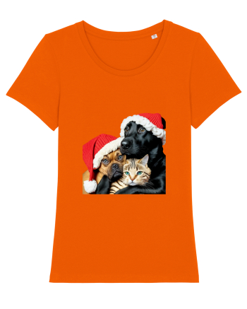 Dogs and cat in Christmas spirit Bright Orange