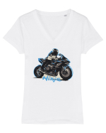 Motorcycles are always fun Tricou mânecă scurtă guler V Damă Evoker