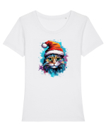 Christmas cat Tricou mânecă scurtă guler larg fitted Damă Expresser