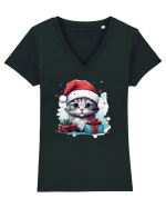 Christmas cat Tricou mânecă scurtă guler V Damă Evoker
