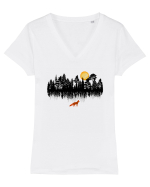 Vulpe in padure Tricou mânecă scurtă guler V Damă Evoker