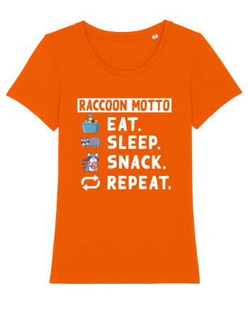 Raccoon motto, Eat Sleep Snack Repeat Bright Orange