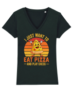 I just want to eat pizza and play chess Tricou mânecă scurtă guler V Damă Evoker