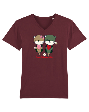retro chic de Ziua Îndrăgostiților - Otter couple in love Burgundy