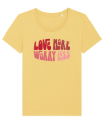 de dragoste in stil retro vintage - Love More Worry Less Tricou mânecă scurtă guler larg fitted Damă Expresser