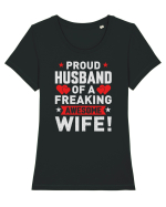 pentru îndrăgostiți - Proud husband of a freaking awesome wife Tricou mânecă scurtă guler larg fitted Damă Expresser
