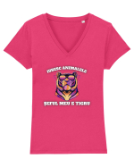 IUBESC ANIMALELE - ȘEFUL MEU E TIGRU Tricou mânecă scurtă guler V Damă Evoker