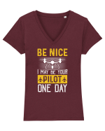 pt pasionații de drone - Be nice I may be your pilot one day Tricou mânecă scurtă guler V Damă Evoker