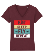 pt pasionații de drone - Eat sleep fly repeat Tricou mânecă scurtă guler V Damă Evoker