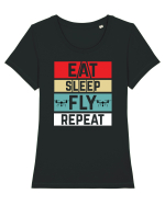 pt pasionații de drone - Eat sleep fly repeat Tricou mânecă scurtă guler larg fitted Damă Expresser