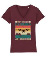 pt pasionații de drone - I fly drones and I know things Tricou mânecă scurtă guler V Damă Evoker