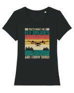 pt pasionații de drone - I fly drones and I know things Tricou mânecă scurtă guler larg fitted Damă Expresser
