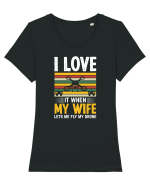 pt pasionații de drone - I love it when my wife lets me fly my drone Tricou mânecă scurtă guler larg fitted Damă Expresser