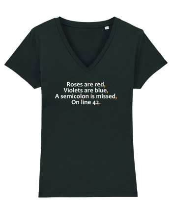 Roses are red Violets are blue A semicolon is missed On line 42 Black