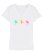 Triple Flamingo Tricou mânecă scurtă guler V Damă Evoker