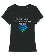 EU SUNT ACOLO UNDE WIFI E PUTERNIC Tricou mânecă scurtă guler larg fitted Damă Expresser