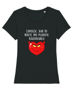 ZÂMBESC, DAR MĂ RĂZBUN. Tricou mânecă scurtă guler larg fitted Damă Expresser