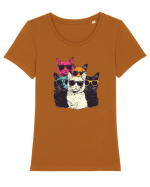 Pisici cool Tricou mânecă scurtă guler larg fitted Damă Expresser