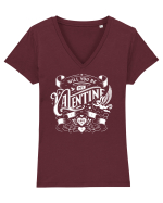 Will you be my Valentine - alb Tricou mânecă scurtă guler V Damă Evoker