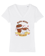 pentru mamele iubitoare de cafea - Mama needs some coffee Tricou mânecă scurtă guler V Damă Evoker