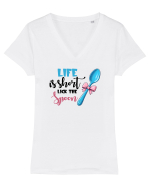 pentru pasiune culinară - Life is short lick the spoon Tricou mânecă scurtă guler V Damă Evoker
