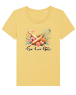 pentru pasiune culinară - Live love bake Tricou mânecă scurtă guler larg fitted Damă Expresser