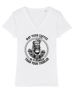Moda rebelă pt mame moderne - May your coffee be stronger than your toddler Tricou mânecă scurtă guler V Damă Evoker