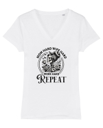 Moda rebelă pt mame moderne - Mom hard wife hard work hard repeat Tricou mânecă scurtă guler V Damă Evoker