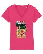 Brasov I love Romania Tricou mânecă scurtă guler V Damă Evoker