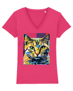 Pop Art  Cat Tricou mânecă scurtă guler V Damă Evoker