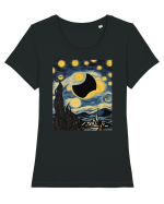 Stary Night Solar Eclipse  Tricou mânecă scurtă guler larg fitted Damă Expresser