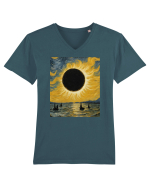 Stary Night Solar Eclipse  Tricou mânecă scurtă guler V Bărbat Presenter