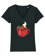 Coffee Wave Tricou mânecă scurtă guler V Damă Evoker