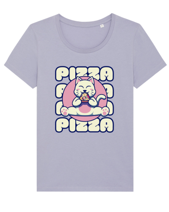 Cute kawaii cat eating pizza Lavender