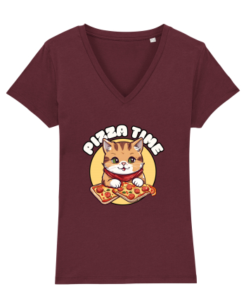 Cute kawaii cat eating pizza Burgundy