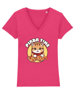 Cute kawaii cat eating pizza Tricou mânecă scurtă guler V Damă Evoker