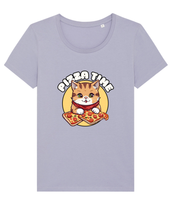 Cute kawaii cat eating pizza Lavender