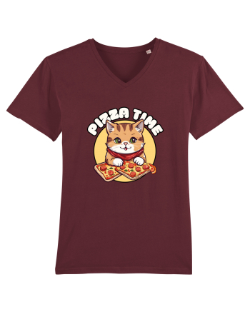 Cute kawaii cat eating pizza Burgundy