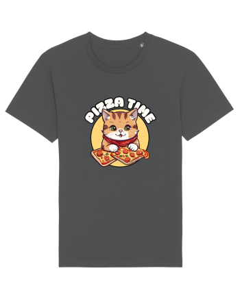 Cute kawaii cat eating pizza Anthracite