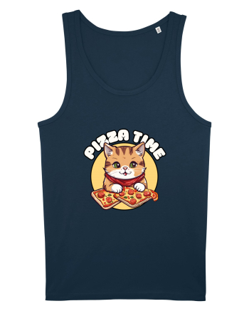 Cute kawaii cat eating pizza Navy