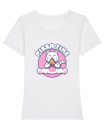Cute kawaii cat eating pizza Tricou mânecă scurtă guler larg fitted Damă Expresser