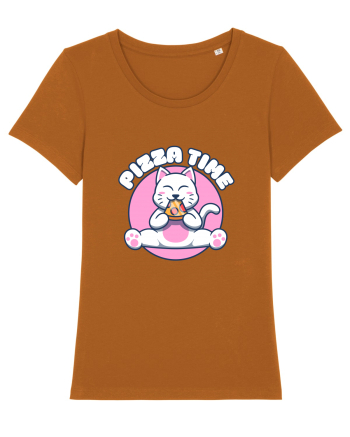 Cute kawaii cat eating pizza Roasted Orange