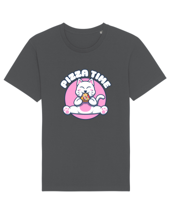Cute kawaii cat eating pizza Anthracite