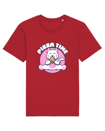 Cute kawaii cat eating pizza Red