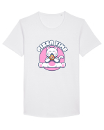 Cute kawaii cat eating pizza Tricou mânecă scurtă guler larg Bărbat Skater