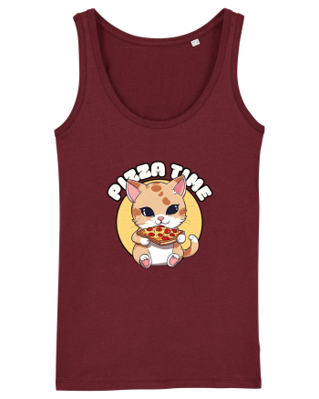 Cute kawaii cat eating pizza Burgundy