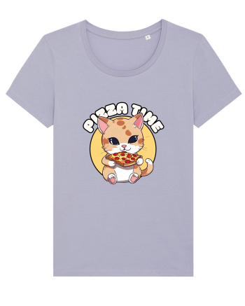 Cute kawaii cat eating pizza Lavender