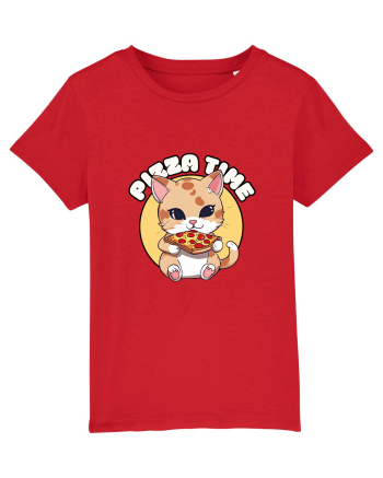 Cute kawaii cat eating pizza Red