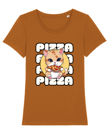 Cute kawaii cat eating pizza Roasted Orange