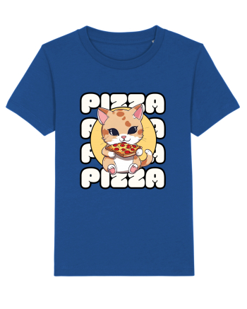 Cute kawaii cat eating pizza Majorelle Blue
